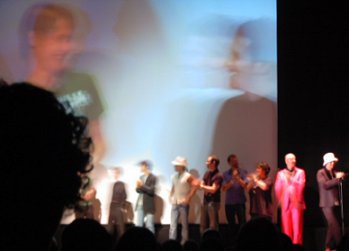 Outfest 2003. Macauley Culkin greeting Seth Green.