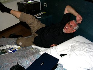 Jim tests out Italian beds.